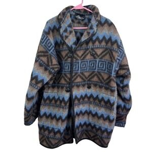 Lillunn aztec print 100% wool button up Jacket size Large Made in Norway